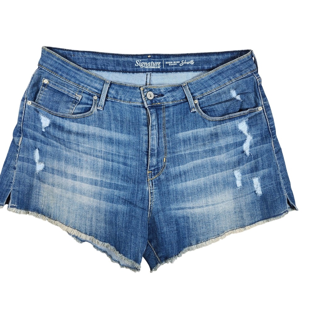 Signature by Levi Strauss & Co. Shorts High-Rise Distressed Denim Medium Wash 14